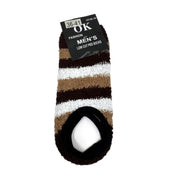 Dark brown men's striped fuzzy slipper socks