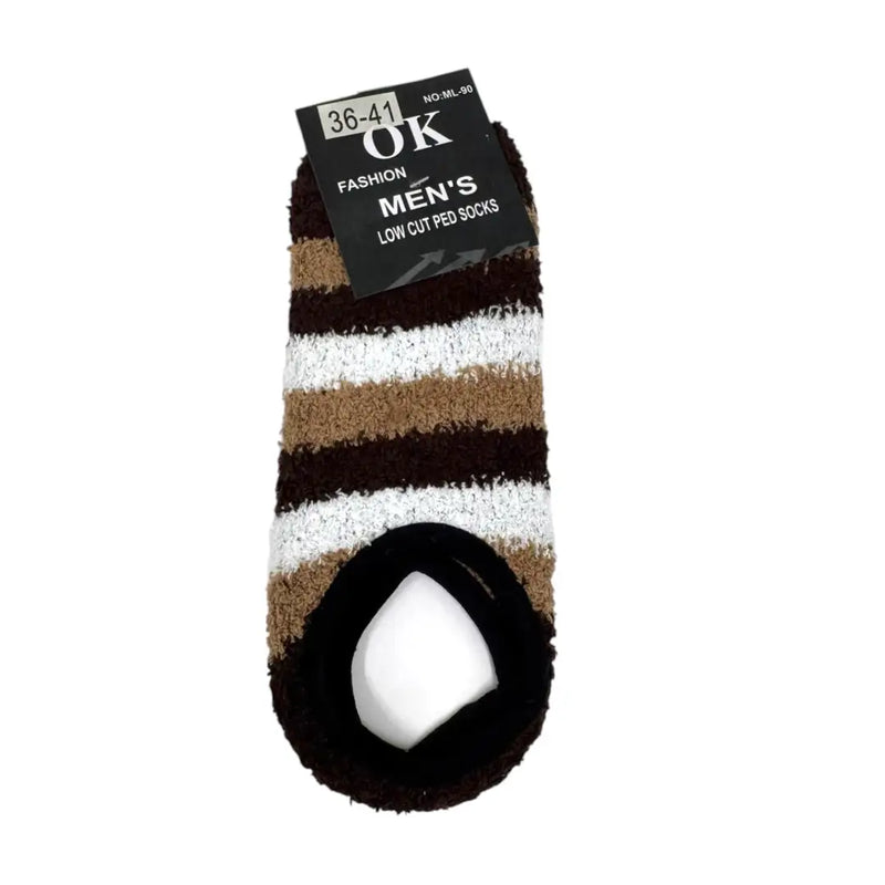 Dark brown men's striped fuzzy slipper socks