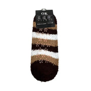 Dark brown men's striped slipper socks back with non-slip grips