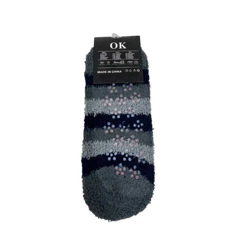 Dark gray men's striped slipper socks back with non-slip grips