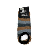 Light brown men's striped fuzzy slipper socks front