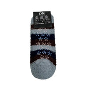 Light gray men's striped slipper socks back with non-slip grips