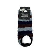 Light gray men's striped fuzzy slipper socks front