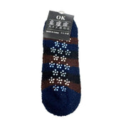 Navy men's striped slipper socks back with non-slip grips