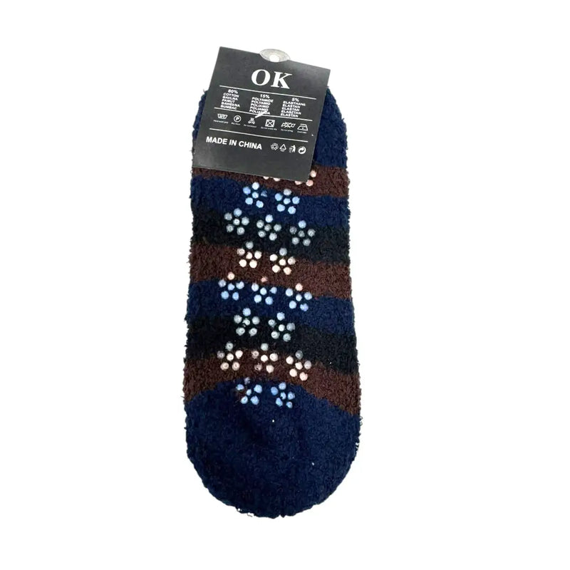 Navy men's striped slipper socks back with non-slip grips