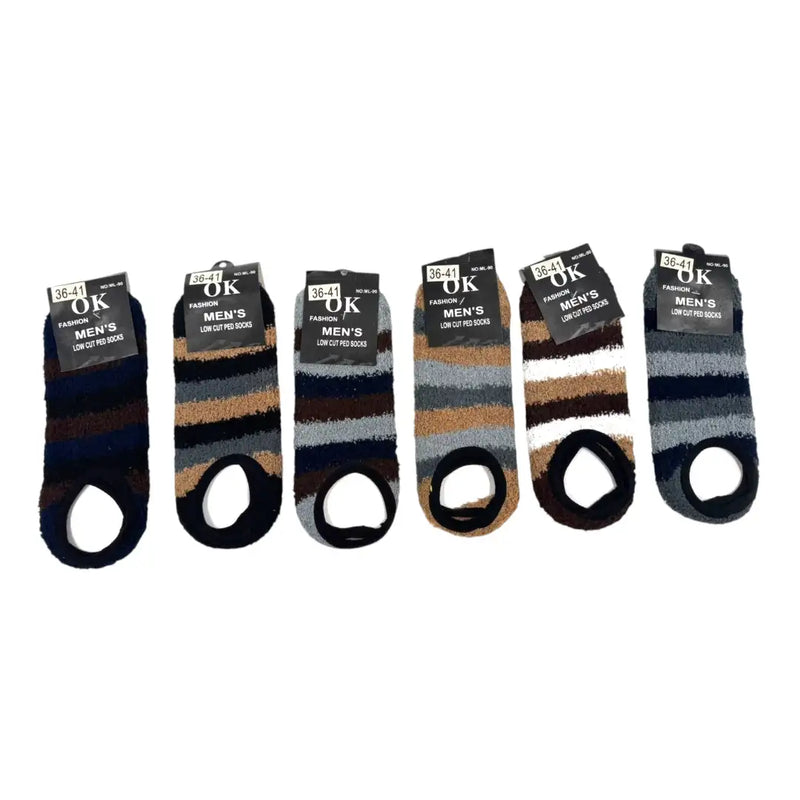Men's striped fuzzy slipper socks set in six colors