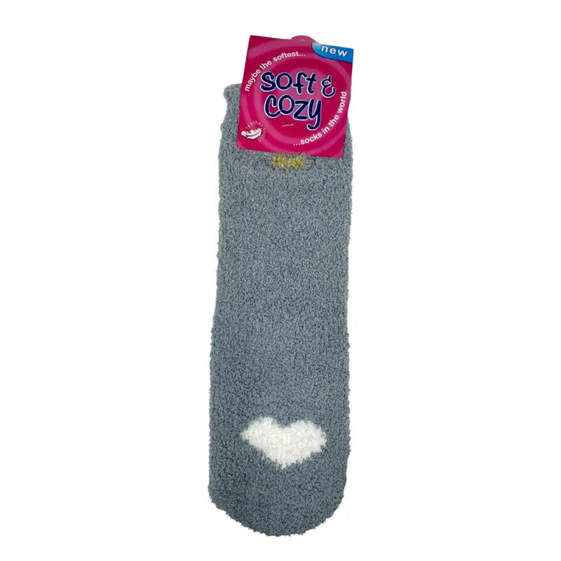 Blue coral fleece fuzzy socks with heart and paw print front