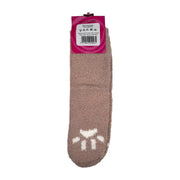Pink heart and paw print fuzzy socks back view