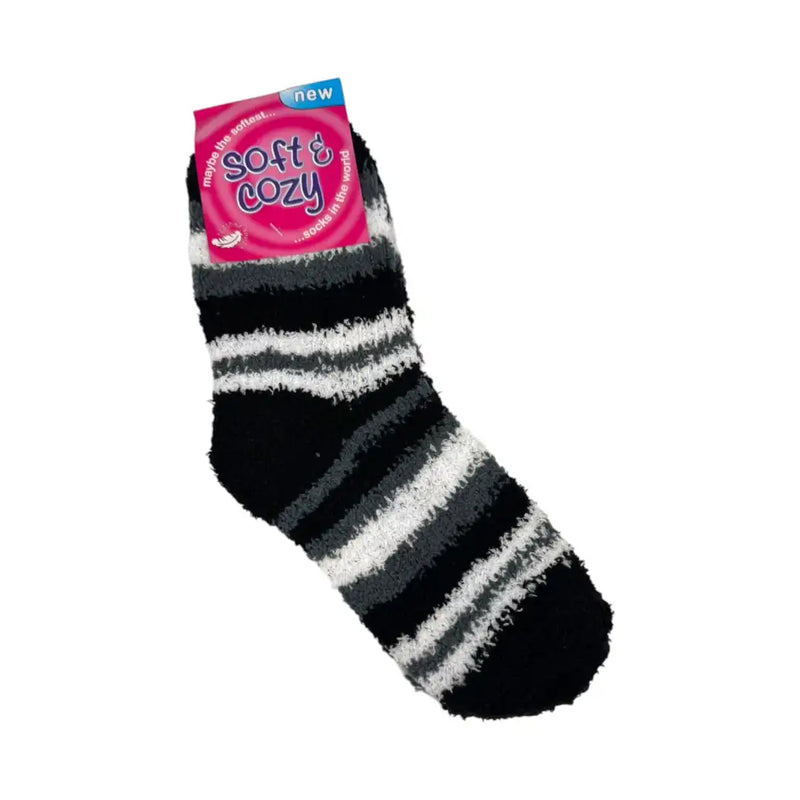 Black women's striped fluffy lounge socks