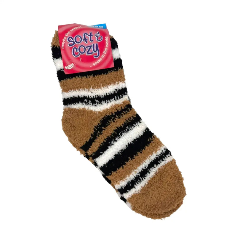 Brown women's striped fluffy lounge socks