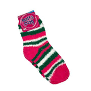 Dark pink women's striped fluffy lounge socks