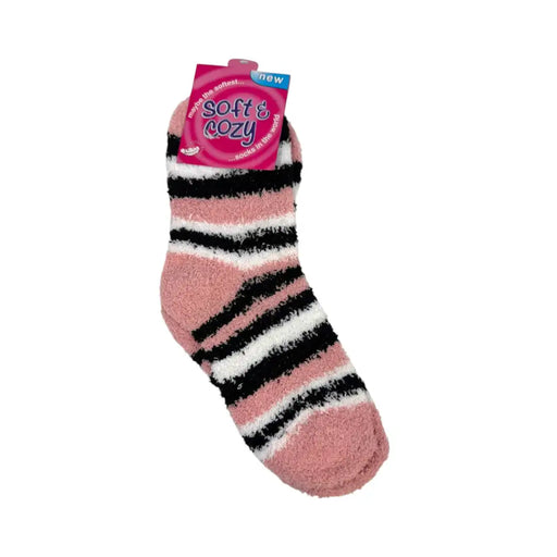Light pink women's striped fluffy lounge socks