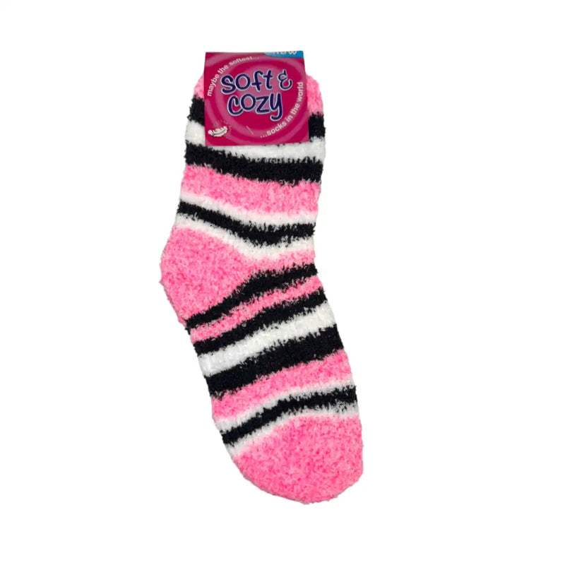 Pink women's striped fluffy lounge socks