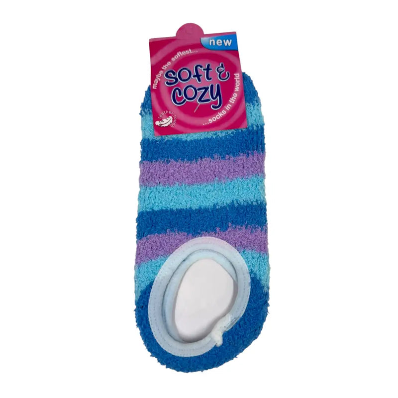 Blue women's striped fuzzy low-cut slipper socks
