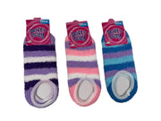 Women's striped slipper socks in purple, pink and blue