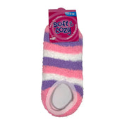 Pink women's striped fuzzy low-cut slipper socks