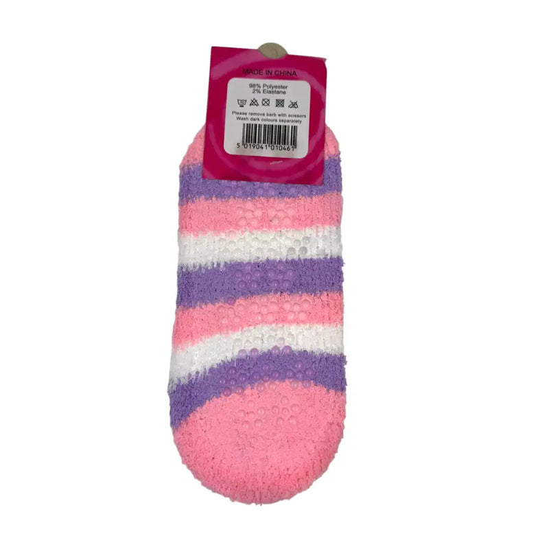 Pink striped slipper socks back with non-slip grips