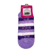 Purple striped slipper socks back with non-slip grips