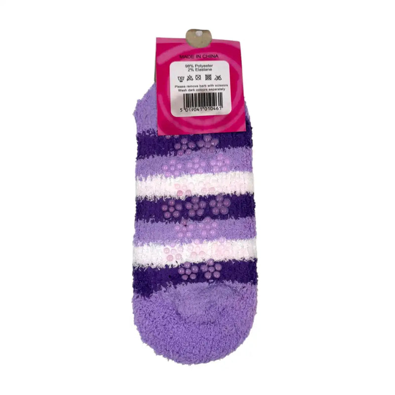 Purple striped slipper socks back with non-slip grips