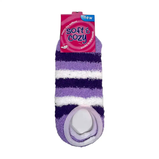 Purple women's striped fuzzy low-cut slipper socks
