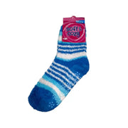 Blue women's long striped fuzzy bed socks