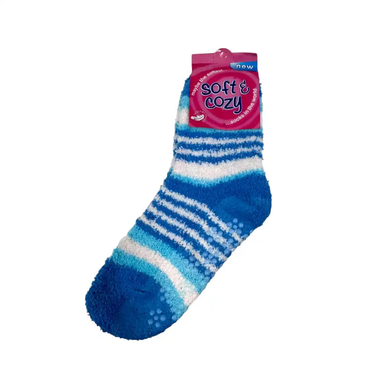 Blue women's long striped fuzzy bed socks