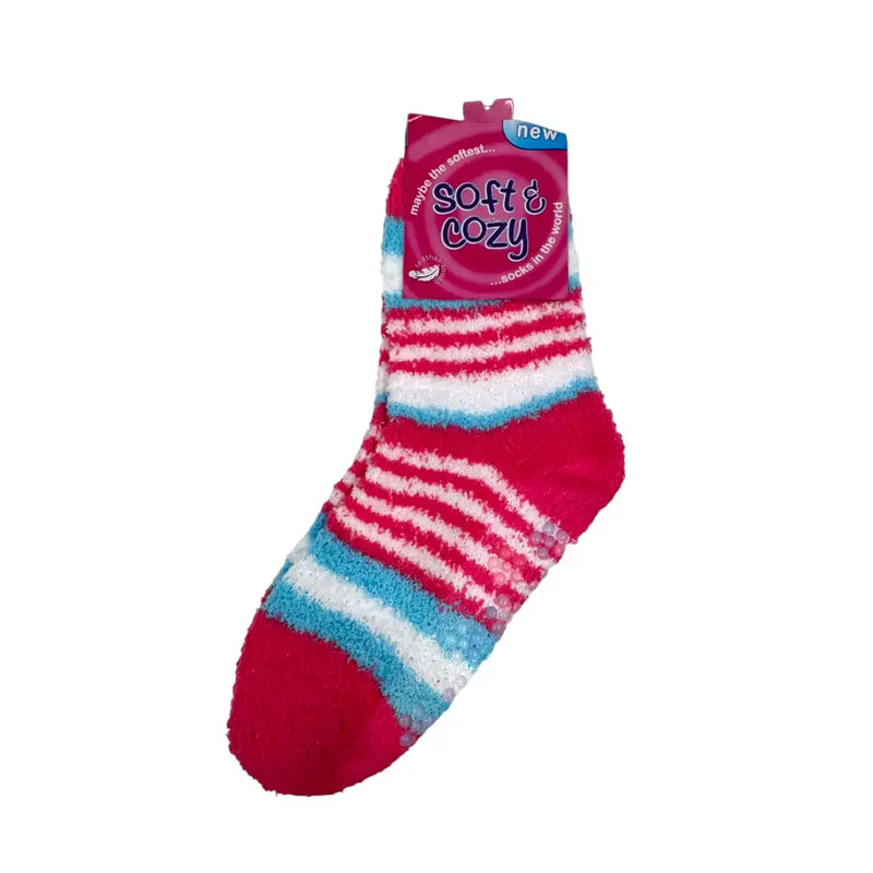 Dark pink women's long striped fuzzy bed socks