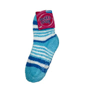 Light blue women's long striped fuzzy bed socks