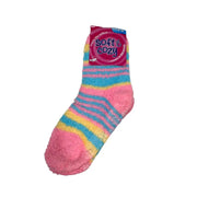 Pink women's long striped fuzzy bed socks