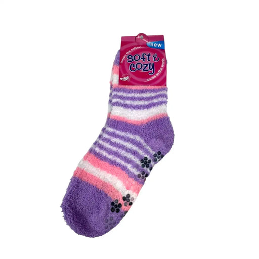 Purple women's long striped fuzzy bed socks