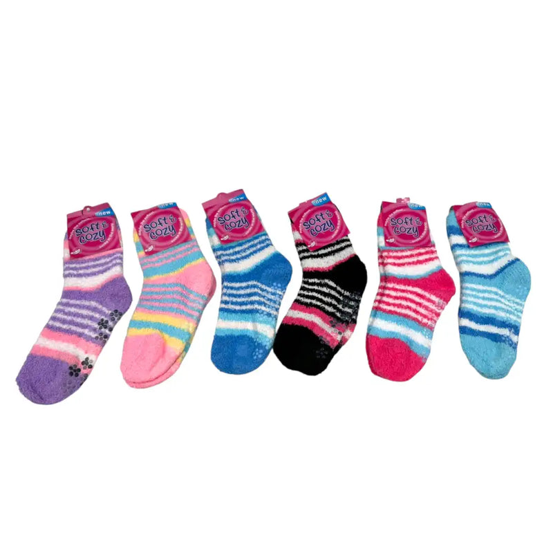 Women's long striped fuzzy bed socks set
