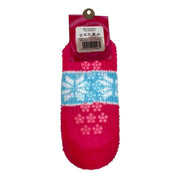 Dark pink snowflake slipper socks back with non-slip grips