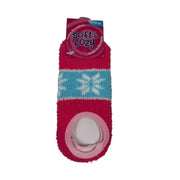 Dark pink women's snowflake fuzzy slipper socks front