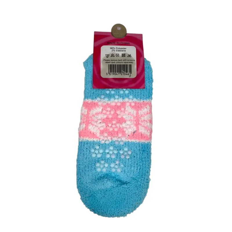 Light blue snowflake slipper socks back with non-slip grips