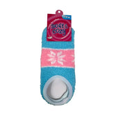Light blue women's snowflake fuzzy slipper socks front