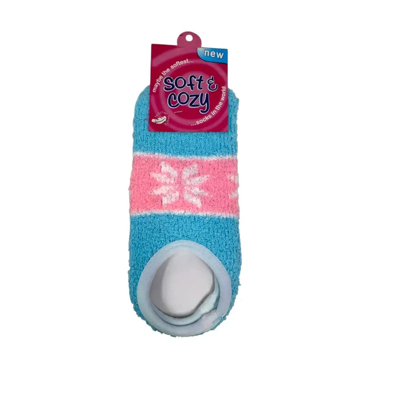 Light blue women's snowflake fuzzy slipper socks front
