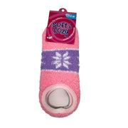 Pink women's snowflake fuzzy slipper socks front