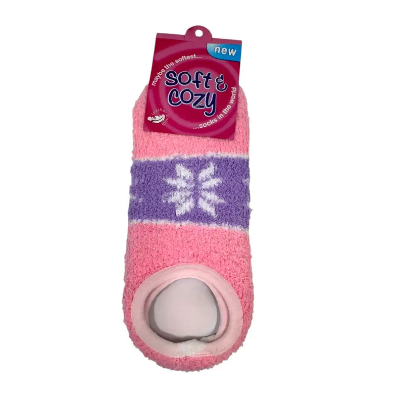 Pink women's snowflake fuzzy slipper socks front