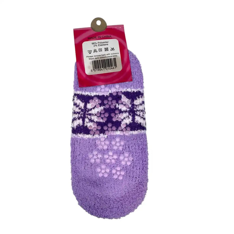 Purple snowflake slipper socks back with non-slip grips