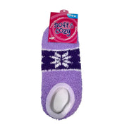 Purple women's snowflake fuzzy slipper socks front