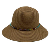 Brown straw hat with a colorful beaded band shop at spotngrab lebanon