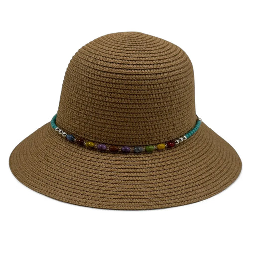 Brown straw hat with a colorful beaded band shop at spotngrab lebanon