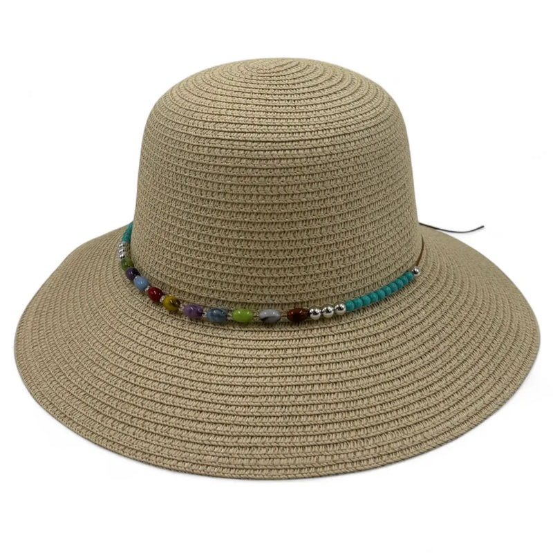 Beige straw hat with a colorful beaded band at spotngrab lebanon