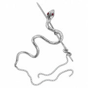 Striking silver snake hairpin with winding serpentine body and rhinestone tassel chains on Spotngrab Lebanon.