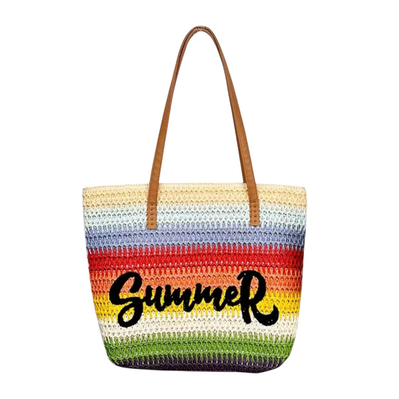 Colorful Rainbow Striped Straw Beach Tote Bag – Women’s Summer Bag