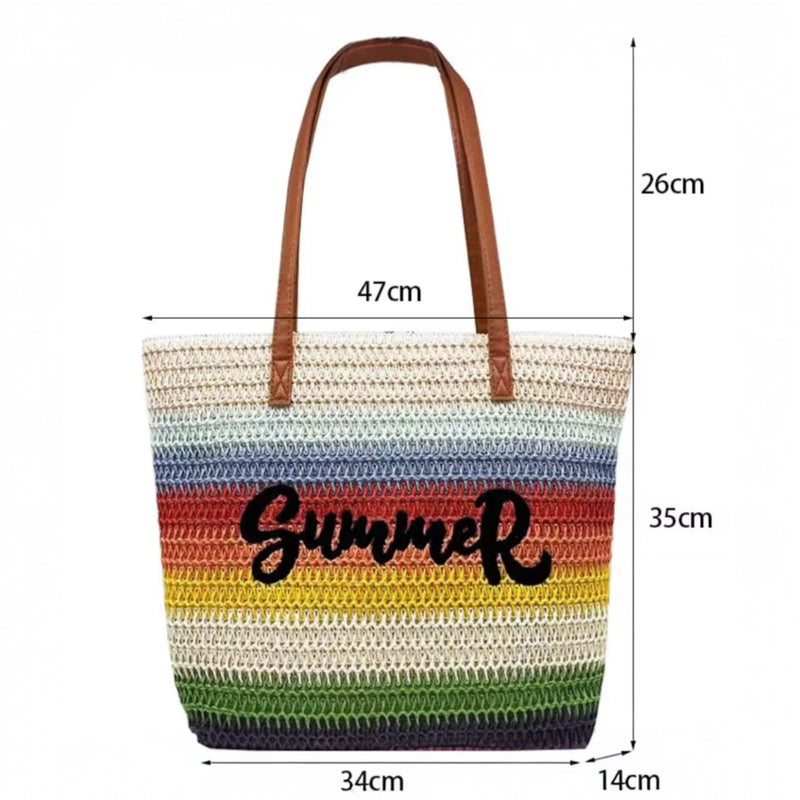 Colorful Rainbow Striped Straw Beach Tote Bag – Women’s Summer Bag