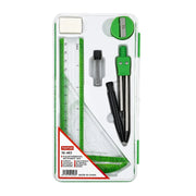 Tiantian M-403 geometry set mathematical instrument box green color displayed with all 8 tools inside its protective case on Spotngrab Lebanon.
