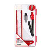Tiantian M-403 geometry set mathematical instrument box red color displayed with all 8 tools inside its protective case on Spotngrab Lebanon.