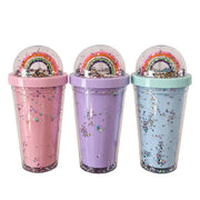 Double-walled rainbow glitter tumblers with 3D dome lids in blue, pink and purple on SpotNGrab Lebanon