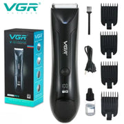 VGR V-951 grooming kit showing 4 guide combs and USB charging cable on Spotngrab.